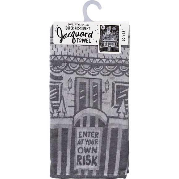 Halloween Haunted House Enter At Your Own Risk Gray Kitchen Dish Towel Cotton - Picture 3 of 6